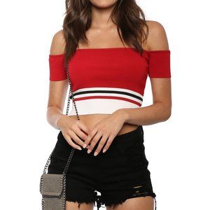 🌼 MIXOLOGY Sunday Stevens Americana Knit Crop Top, M NWT